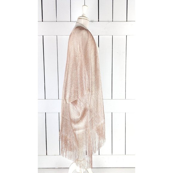 Rose gold metallic mesh kimono cover up fringe jacket - Picture 4 of 6